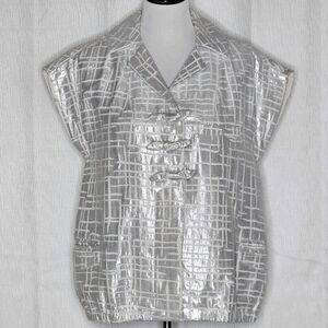 Lerario Beatriz Silver Metallic & White Capped Sleeve Abstract Print Vest Blouse